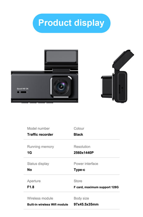 Dual Dashkamera Sæt Pro - 2K Front & 1080P bagkamera