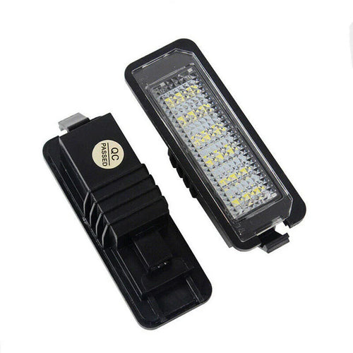 LED license plate lighting with canbus adapter for VW, showing illuminated light module and control unit