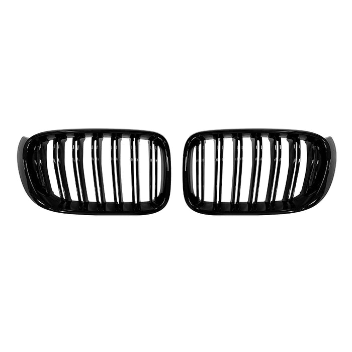 Glossy black front double kidney grilles set for BMW X3 F25 2011-2017 with vertical bars