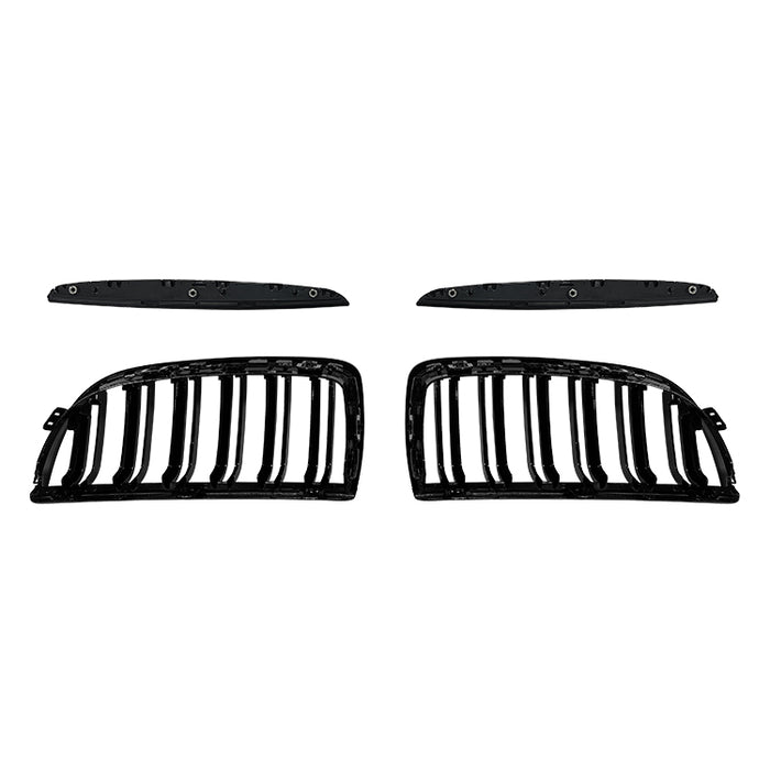 Glossy black front double kidney grill set with vertical bars for BMW E90 2005-2007