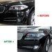 Black eyebrow covers for BMW F10/F11 Prefacelift headlights before after comparison