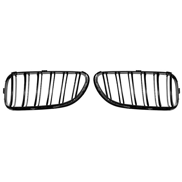 Pair of matte black double-slat front kidney grilles for BMW 6 Series F06 F12 F13