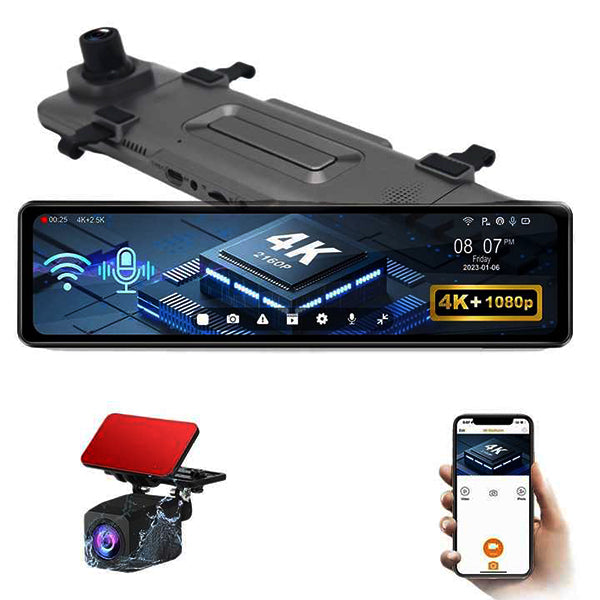 Dual Bakspejl sæt med 4K front + 1080p bagkamera