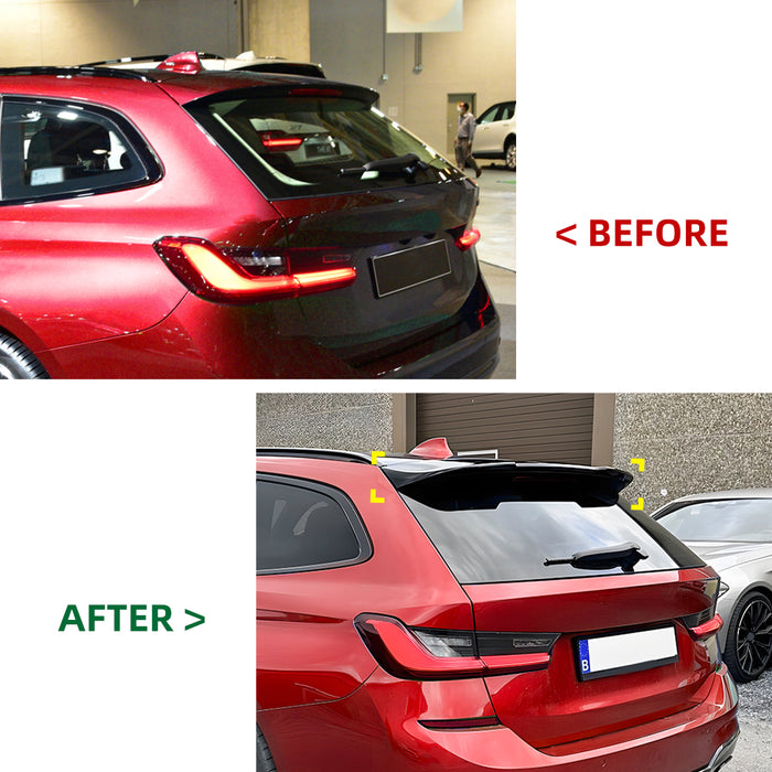 Black bagspoiler trunk spoiler BMW G21 2019-2021 installation before after comparison