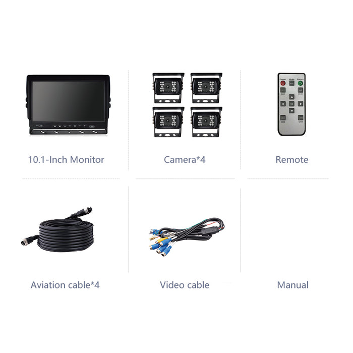 PRO HD Bakkamera KIT med  10'' Monitor + 4 HD Bakkamera