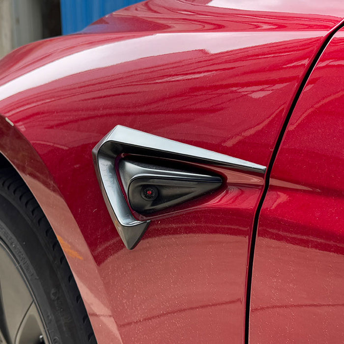 Aero Style side camera decoration for Tesla Model 3 2023+ in silver and black aerodynamic trim design