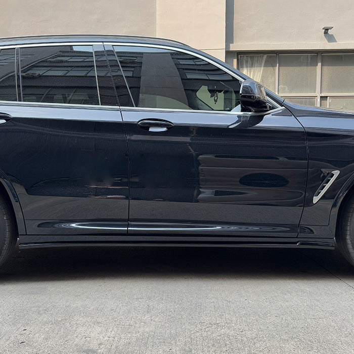 Black BMW X3 G01 2021-2024 with installed side skirts exterior view