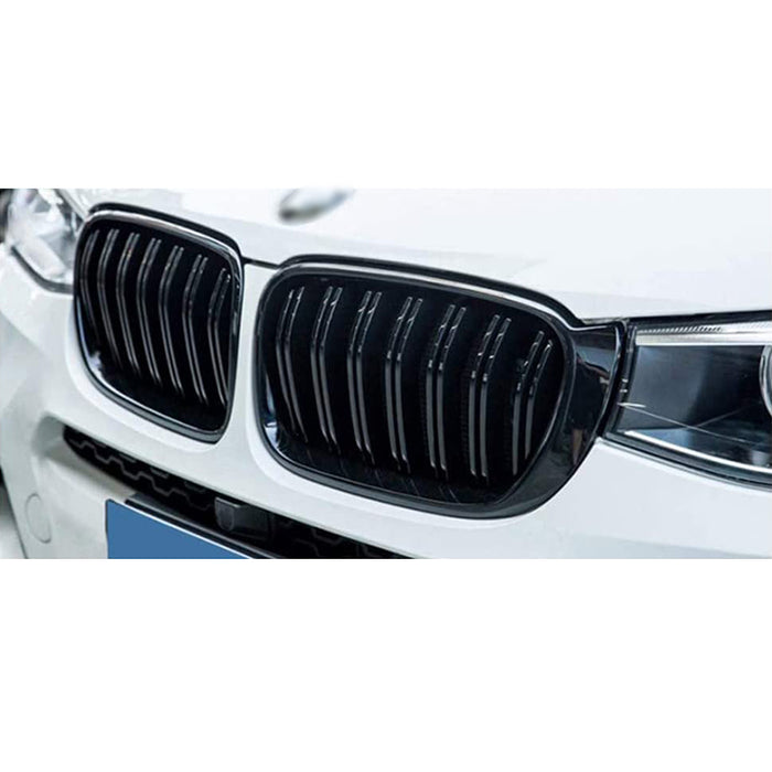 Gloss black double kidney front grille for BMW X3 F25 2011-2017 with vertical bar design