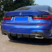 Black blade diffuser BMW 3-series G20 M-Package rear bumper, gloss finish installed