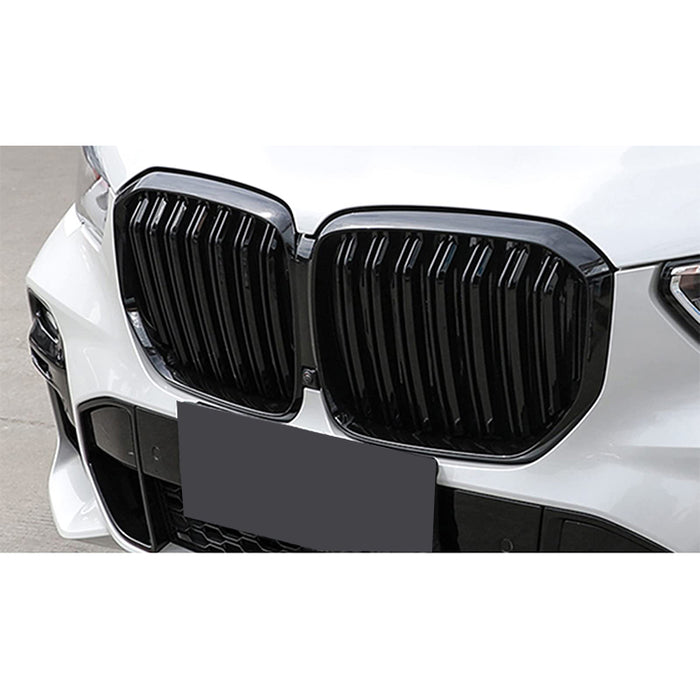 Matte black dual kidney grill set for BMW X5 G05 2019-2023 front with vertical slats