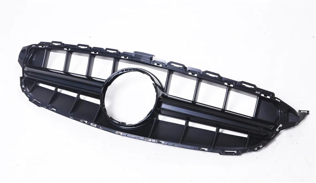 AMG E63-style black front grille for Mercedes W205 C-Class 2014-2018 with vertical slats and circular opening