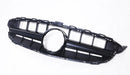 AMG E63-style black front grille for Mercedes W205 C-Class 2014-2018 with vertical slats and circular opening