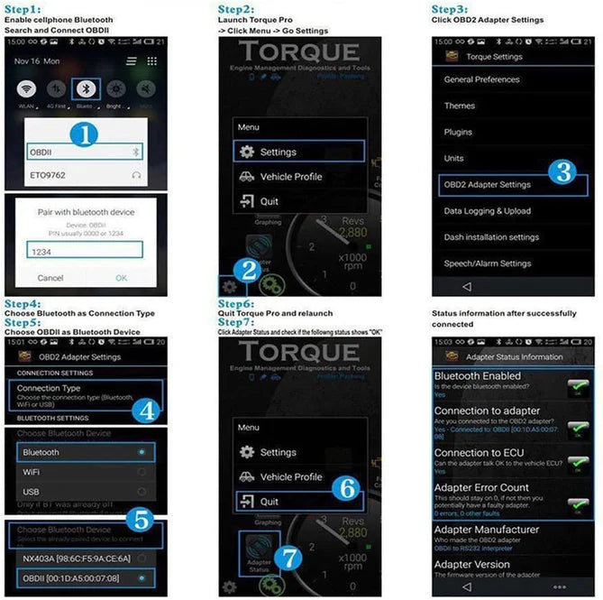 OBD2 diagnoserings bluetooth modul til android systemer