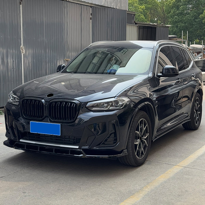 BMW X3 G01 2021-2024 side skirts, black, profile view of aerodynamic styling upgrade