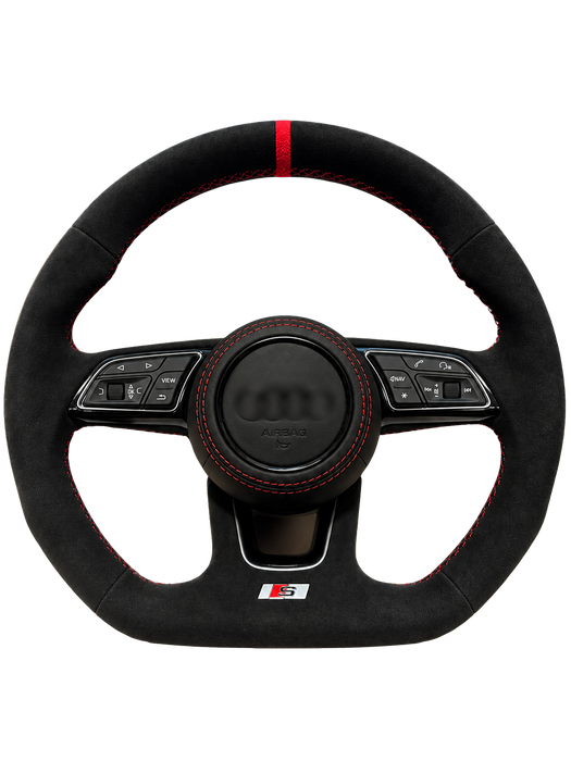 Audi S-Line Sportsrat – Alcantara, Flad Bund & Røde Syninger
