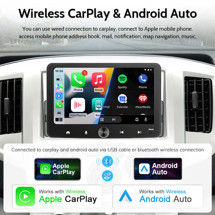 7'' 1-DIN Universal Android skærm, med Apple Carplay & Android Auto