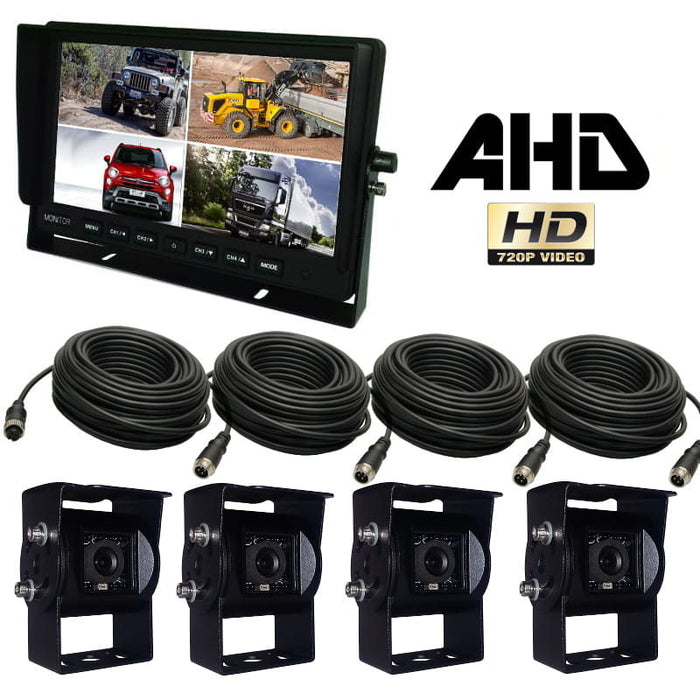 Kit Expert PRO AHD 4 x 720P bakkamera + 2 x 15m + 2 x 10m + Monitor 10" QUAD 12V/24V 4-PIN