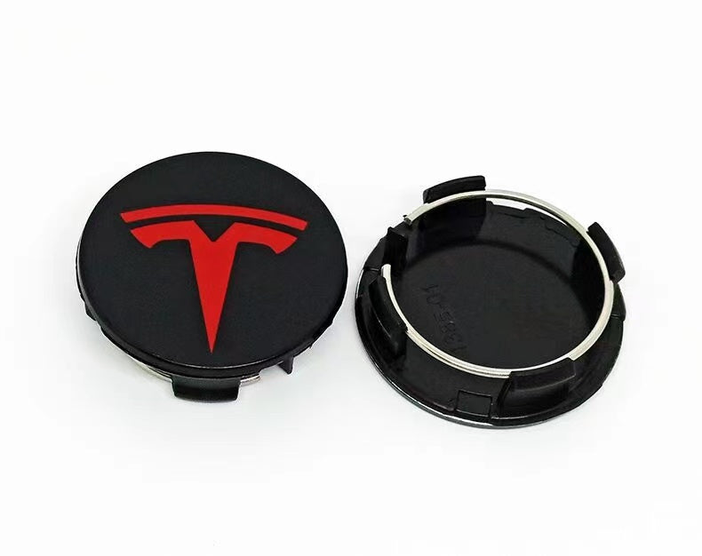 4 Stk. Tesla centerkapsler i rød-sort